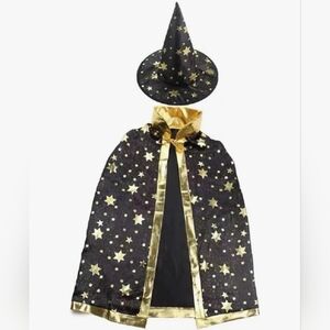 Black and Gold Starry Wizard Cape and Hat